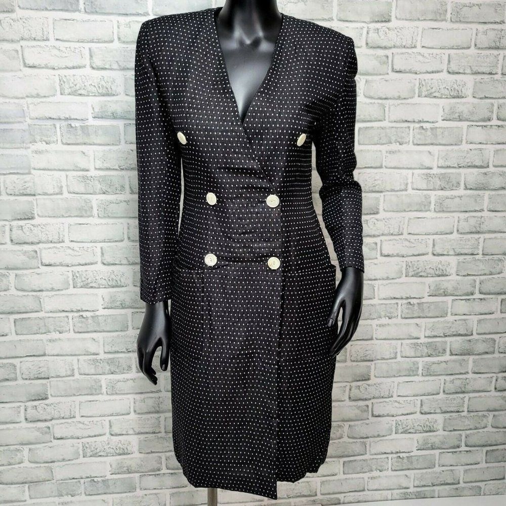 Vintage 80s Liz Claiborne Size 4 Polka Dot‎ Knitted Double Breasted Career Dress